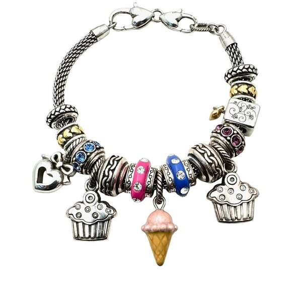 Brighton Womens Bracelet Loaded With Charms Cake Ice Cream Birthday Theme Silver - Picture 8 of 9